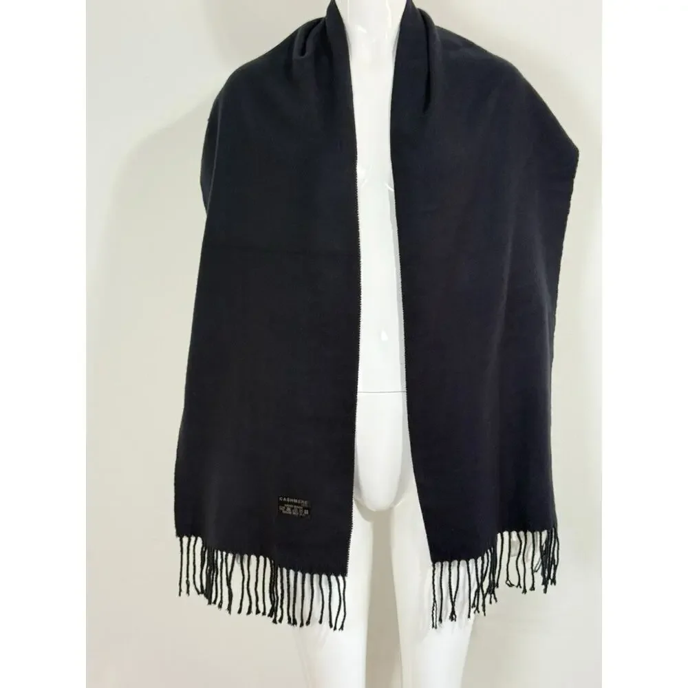 100% Cashmere Black Scarf 12x67 Solid Soft Warm Winter Fringed Shawl Wrap Unisex